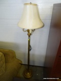 (ROW 3) 3 LIGHT BRASS FLOOR LAMP WITH SHADE AND FINIAL: 57