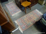 (ROW 4) PAIR OF ORIENTAL SCULPTED SCATTER RUGS IN GREEN AND ROSE: 54