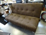 (ROW 6) MODERN BROWN SUEDE UPHOLSTERED FUTON WITH CHROME FEET: 71