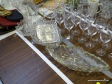 (TABLE ROW 1) LOT OF MISC. GLASSWARE: GONDOLA BOWL, BUD VASE, CENTER BOWL, CANDY DISHES, AND MORE!