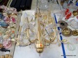 (TABLE ROW 1) MODERN GOLD PAINTED CHANDELIER, 4 MODERN DESIGNER GOLD PAINTED WATER GLASSES, AND