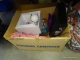 (TABLE ROW 1) BOX LOT: SCALE. ADJUSTABLE DESK LAMP. FLORAL COAT HANGER. AND MORE!