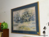 (TABLE ROW 1) FRAMED AND TRIPLE MATTED WATERCOLOR PRINT OF A WATER SCENE. SIGNED MARGARET HOYBACH