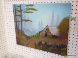 (TABLE ROW 3) OIL ON CANVAS OF A BARN IN THE MOUNTAINS: 20