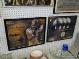 (TABLE ROW 3) LOT OF 2 STEELERS FRAMED ITEMS: 1 OF TROY POLAMALU AND 1 OF A STEELER BRAU SIX PACK