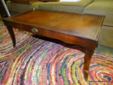 (ROW 2) LEATHER TOP AND MAHOGANY COFFEE TABLE: 38