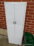 (OUT) VINTAGE WHITE METAL 2 DOOR CUPBOARD CABINET: 24