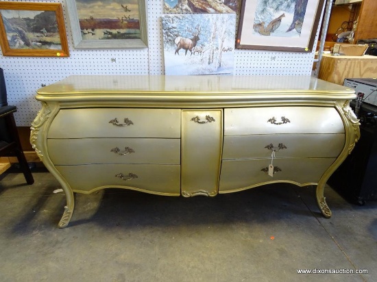 (ROW 2) GOLD FINISH FRENCH PROVINCIAL-STYLE SIDEBOARD, 6 VELVET LINED DRAWERS WITH CENTER STORAGE,