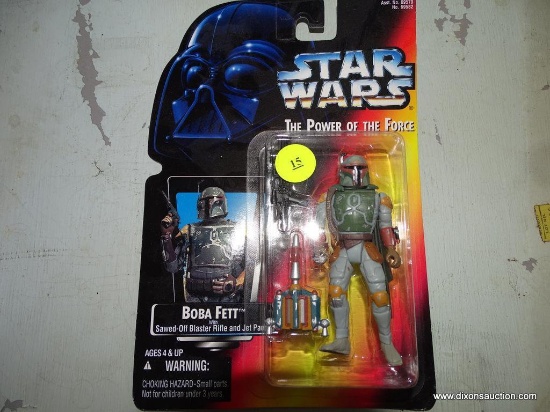 (FRONT, LEFT SIDE, UNDER TABLE) STAR WARS: THE POWER OF THE FORCE, BOBA FETT FIGURINE, BY KENNER,