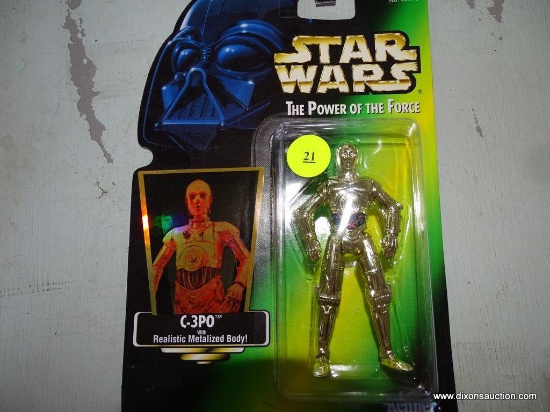 (FRONT, LEFT SIDE, UNDER TABLE) STAR WARS: THE POWER OF THE FORCE, C-3P0 FIGURINE, NEW IN BOX, BY