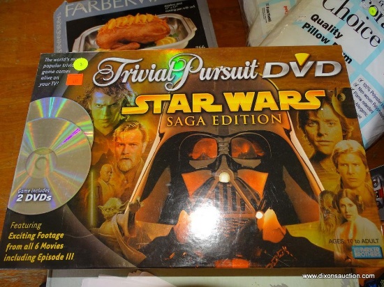 (FRONT, LEFT SIDE, UNDER TABLE) TRIVIAL PURSUIT DVD GAME- STAR WARS SAGA EDITION, BY PARKER