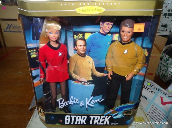 (FRONT, LEFT SIDE, UNDER TABLE) BARBIE AND KEN- STAR TREK 30TH ANNIVERSARY COLLECTOR EDITION, BY