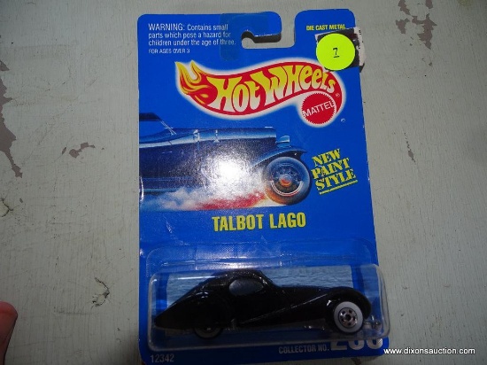 (FRONT, LEFT SIDE, UNDER TABLE) HOT WHEELS BY MATTEL "TALBOT LAGO" CAR FIGURE, COLLECTOR NO 250, NEW