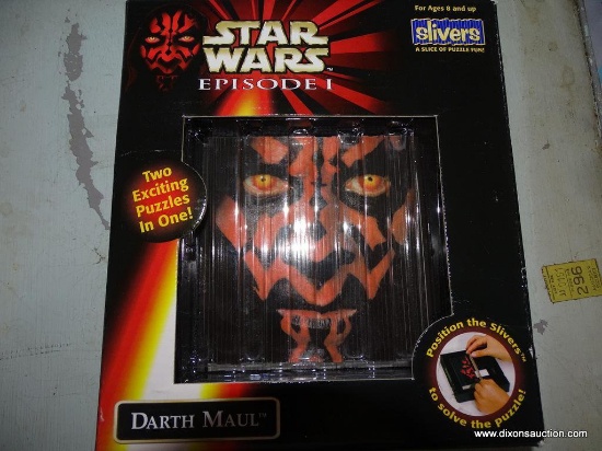 (FRONT, LEFT SIDE, UNDER TABLE) STAR WARS EPISODE 1 PUZZLE BY SLIVERS- DARTH MAUL, NEW IN BOX