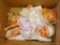 (SEC4, UNDER TABLE) LOT OF 3 VINTAGE DOLLS IN CARDBOARD BOX FROM LOWES