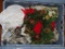 (SEC4 FLOOR) TUB LOT OF CHRISTMAS DECORATIONS: WREATHS. PORCELAIN CHRISTMAS TREE. AND MORE!