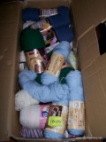 (SEC3, UNDER TABLE) BOX LOT OF WOOL/YARN SKEINS, VARIOUS COLORS AND TEXTURES