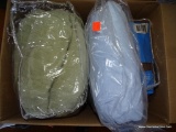 (SEC4, UNDER TABLE) LOT OF 3 BED PILLOWS IN ORIGINAL PLASTIC AND 6+ VELLUX BLANKETS OF VARIOUS