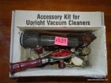 (SEC4, FLOOR) LOT OF WHITE WOODEN BOX WITH MISC TOOLS AND BOX OF ACCESSORIES FOR UPRIGHT VACUUM