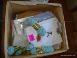 (SEC4, FLOOR) LOT OF CROSS-STITCH/EMBROIDERY/KNITTING PATTERNS AND SUPPLIES IN CARDBOARD BOX