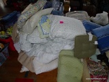 (SEC3 FLOOR) LARGE LOT OF PILLOWS. SOME WITH COVERS. SOME ARE SEAT CUSHIONS.