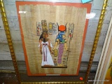 (LEFT SIDE WALL) GOLD/GLASS FRAMED PRINT OF NEFERTITI AND ISIS, 19