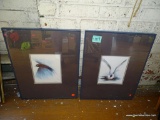 (LEFT SIDE WALL) PAIR OF FRAMED AND GREY-MATTED PRINTS OF BIRDS IN FLIGHT, EACH MEASURES 16.5