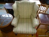 (ROW3, BACK IVORY FLORAL/STRIPED QUEEN ANNE WINGBACK CHAIR, 28