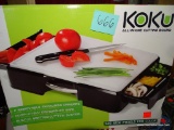 (UNDR STG 2) KOKU ALL IN ONE CUTTING BOARD WITH 2 REMOVABLE MEASURING DRAWERS, BUILT IN