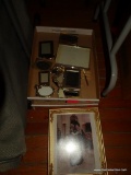 (UNDR TBL SEC1 L) 2 TRAY LOT OF VARIOUS PICTURE FRAMES IN VARYING STYLES. SOME HAVE PICTURES.