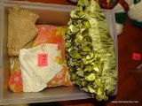 (UNDR TBL SEC1 R) TUB LOT CONTAINING A LARGE STUFFED BEAR, 2 DECORATOR PILLOWS.