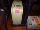 (UNDR TBL SEC1 R) 2 ITEM LOT: VINTAGE WHITE SUITCASE AND A COLEMAN PROPANE STOVE (WOULD BE GREAT FOR