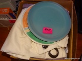 (UNDR TBL SEC1 R) BOX LOT: SHOWER CURTAIN. PLATES. CURTAINS. AND MORE!