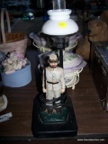 (TBL SEC3 R) CAST IRON CONFEDERATE SOLDIER THEMED LAMP WITH SHADE AND CHIMNEY: 5
