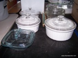 (TBL SEC3 L) LOT OF BAKING DISHES WITH LIDS: SOME CORNINGWARE. SOME PYREX. AND MORE!