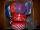 (UNDR TBL SEC3 L) BOX LOT: TUPPERWARE. COLLECTIBLE CHRISTMAS TINS. AND MORE!