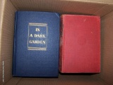 (UNDR TBL SEC3 L) BOX LOT OF VINTAGE BOOKS: IN A DARK GARDEN. MULBERRY SQUARE. MRS. EDDY. AND MUCH