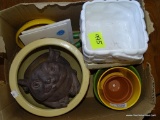 (TBL SEC4 L) BOX LOT OF PLANTERS: 1 RABBIT SHAPED. 1 FLORAL PAINTED. SOME ARE MULTI COLORED. AND