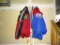 (GAR) LOT OF HANGING ITEMS, INCLUDING 2 MEN'S STARTER JACKETS (SF 49ERS AND NY GIANTS), SWIFFER