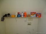 (UP) CONTENTS OF LAUNDRY ROOM: TIDE CLEANER. ALL BRAND DETERGENT. OXI-CLEAN GEL STICK. AND MORE!