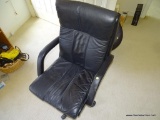 (OFF) LEATHER, ROLLING, AND ADJUSTABLE OFFICE ARM CHAIR. IS VERY COMFORTABLE!