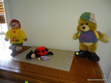 (MBR) LOT OF STUFFED TOYS: BUGLE BEAR. FALL THEMED TEDDY BEAR. AND A BABY LADYBUG BY ANNE GEDDES.
