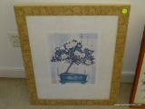 (MBR) FRAMED ORIENTAL PRINT OF A BONSAI TREE IN FLORAL FRAME: 19