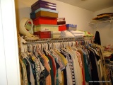 (MBTH) CONTENTS OF WALK-IN CLOSET: LADIES CLOTHES. SHOES. NAIL POLISH. WHITE STACKING CLOSET