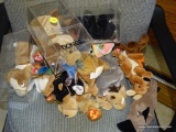 (3RD FLR) LOT OF COLLECTIBLE BEANIE BABIES: DOGS (BONES, RINGO, BLACKY). CRAB. RACCOON. AND MORE!
