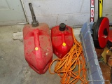 (GAR) GAS CANS, RED PLASTIC, 2 AND 5 GALLON AND ORANGE INDUSTRIAL EXTENSION CORD