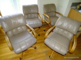 (BN) SET OF LIGHT OAK OFFICE-STYLE ROLLING CHAIRS, SLIGHT WEAR ON SOME OF THE ARMRESTS, OLIVE