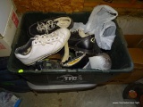 LOT OF SPORTING EQUIPMENT AND SHOES, INCLUDING BOXING GLOVES AND BOWLING SHOES (MEN'S SIZE 11)
