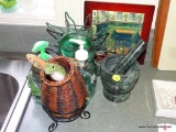 (K CTR) LOT OF KITCHEN COUNTER ITEMS, INCLUDING GREEN MORTAR AND PESTLE, SOAP/LOTION DISPENSERS, SUN