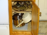 (K CAB, L) LOT OF MISC. COOKWARE/POTS/PANS, SOME OF WHICH IS CALPHALON BRAND, ALONG WITH ENTIRE